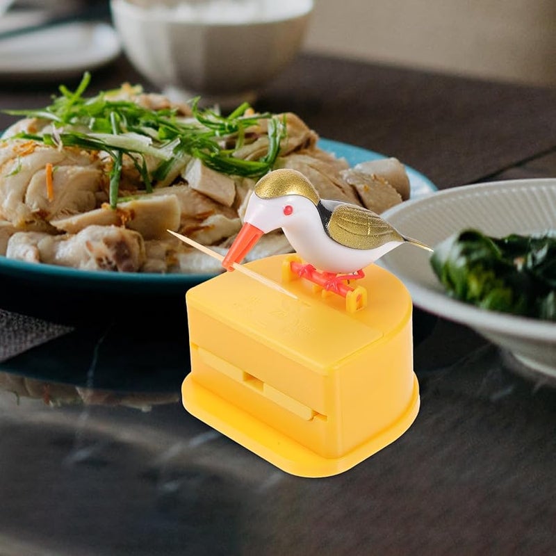 Automatic Toothpick Dispenser Cartoon Bird Design Yellow Base White Top Kitchen Dining - Image 3